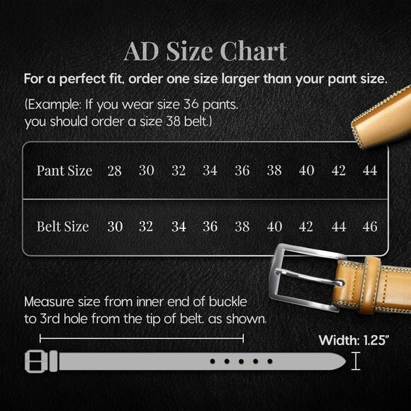 Genuine Leather Dress Belt for Men Tan Mens Belt for Suits Jeans Uniform USA - Picture 5 of 7